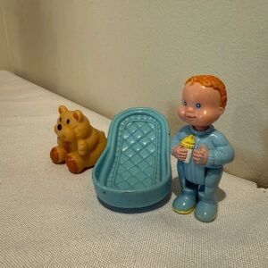 Vintage Fisher Price Loving Family Baby Boy Red Hair With Bear And Seat 1990s